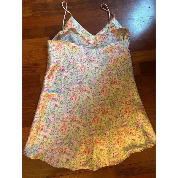 VTG 90s Kathryn Floral Satin Slip Dress Nightie Size Medium Cottage Romantic EUC - Image 2