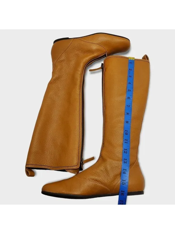 Vicini Tapeet Zipper Tall Leather Boot Front Zip Up Flat Riding Boots Sz 37.5 - Image 5