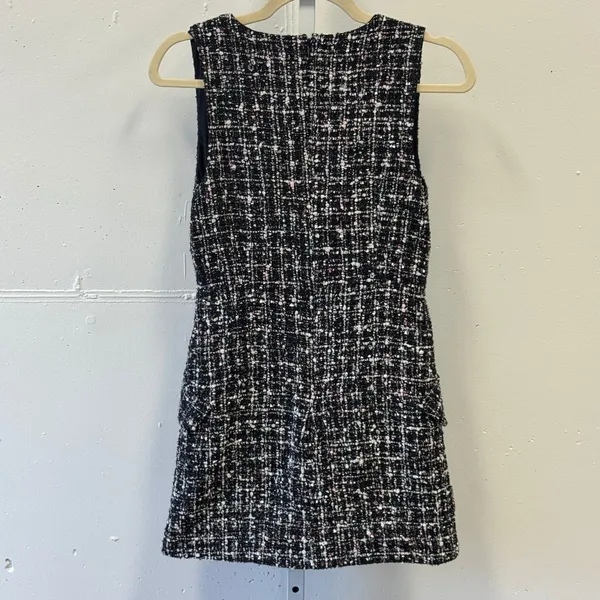 Storets Tweed Skort Romper Gold Button Double Breasted Sleeveless Pinafore Dress - Image 2