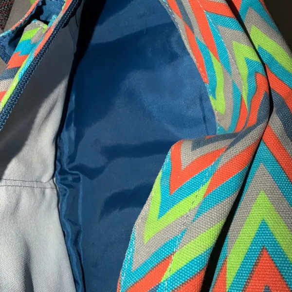 KAVU Rope Bag Neon Chevron Zigzag Canvas Sling Crossbody Backpack Grey Blue - Image 10