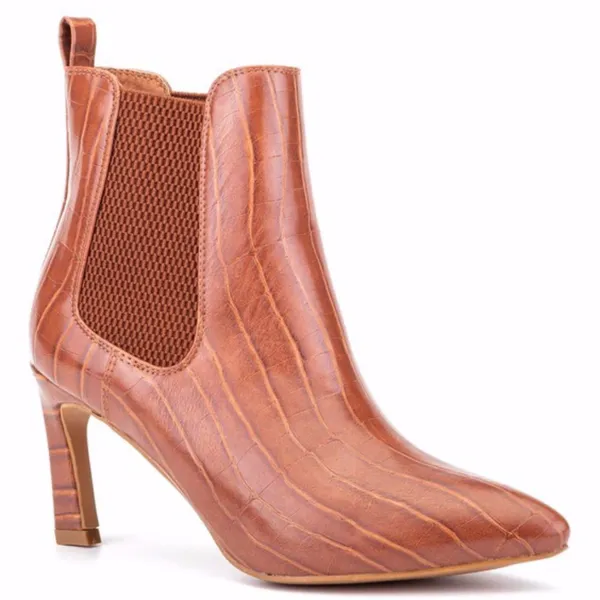 NEW OLIVIA MILLER Stay Sweet Vegan Croc Embossed Boot 6.5 Brown - Image 2