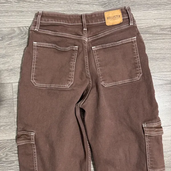 Hollister Ultra High-Rise Dad Jeans‎ Brown Cargo Contrast Stitch 3R W26 L31 - Image 7