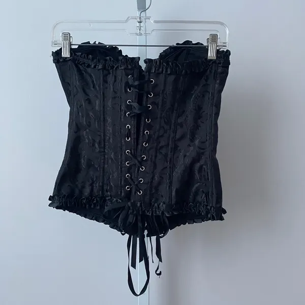 Jacquard Moody Witchy MobWife Renaissance Goth Corset Top M Black - Image 5