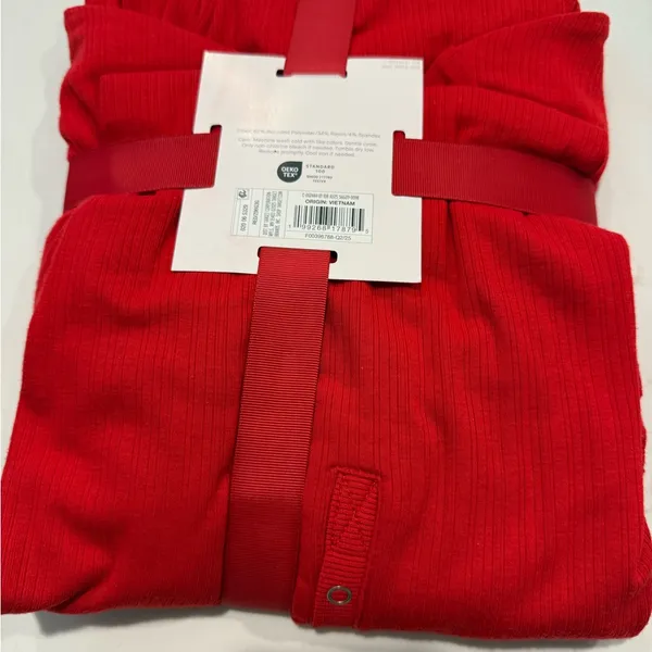 Women's Ribbed Long Sleeve Shirt and Shorts Pajama Set - Auden Red L - Image 3