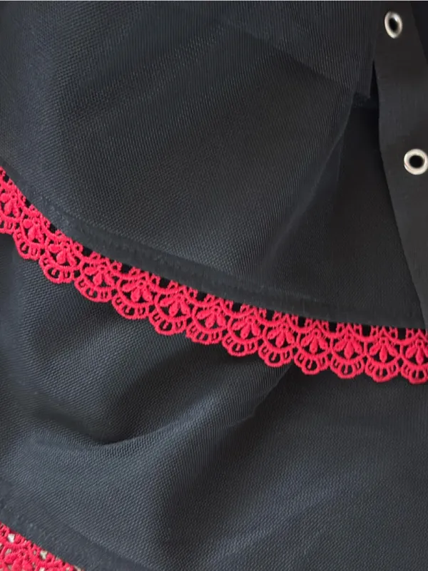 Hot Topic NWT Black & Red Lace Up Goth Punk Grommet Tiered Skirt 1 (XL) - Image 4
