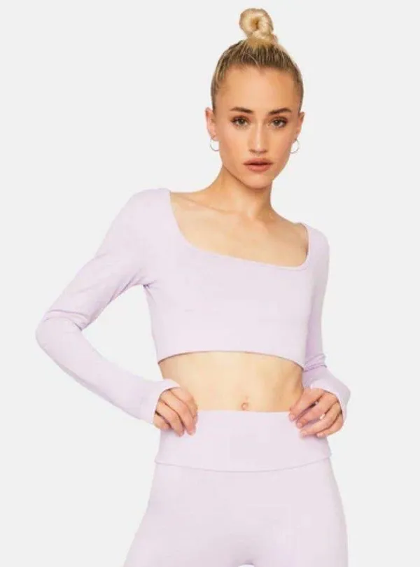 Square Neck Cropped Long Sleeve Workout Top - Image 3