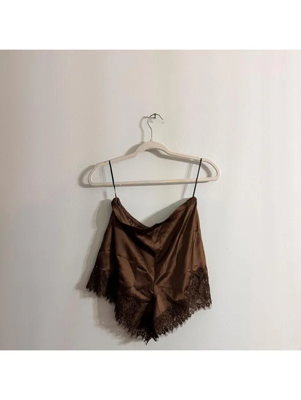 Reformation Fern Satin Shorts in Pinecone Brown - Image 2