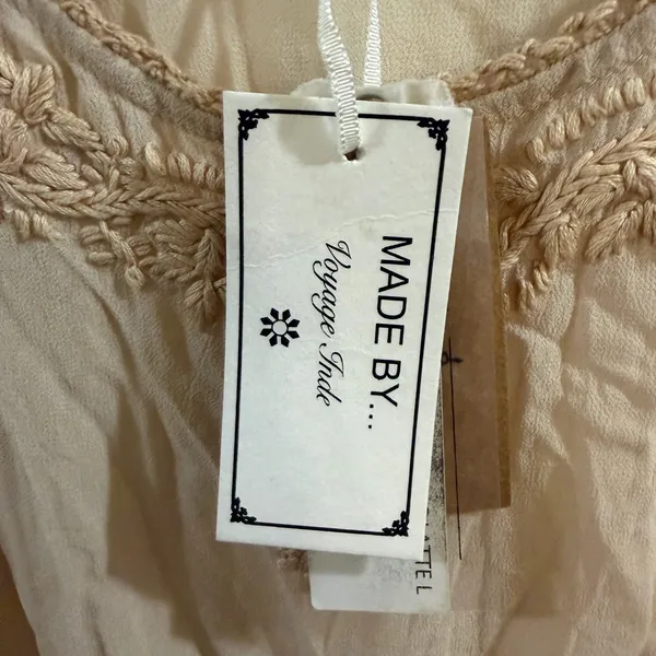 Beige Embroidered Women's Top Tan Size L - Image 4