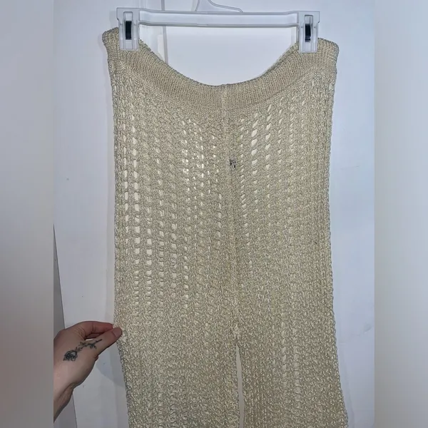Odiva NWT Crochet Pullover Swimwear Cover Up Pants Size Large in Crème Color - Image 9