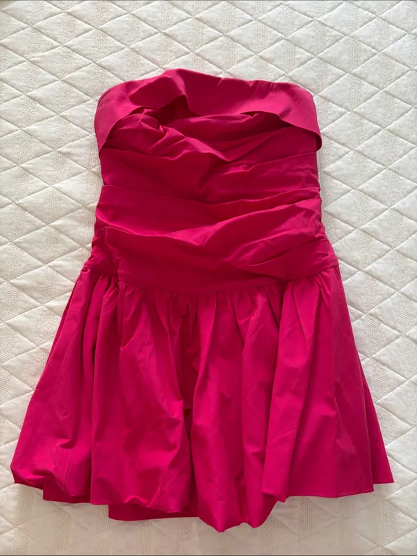 Hello Molly Looking Luxe Strapless Pleated Flared Mini Dress Pink Size Large 8 - Image 7