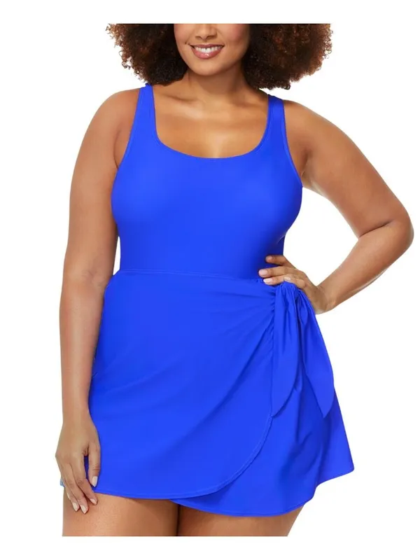 Raisins Trendy Calabria Swim Dress One Piece P840087 Blue 18W - Image 6