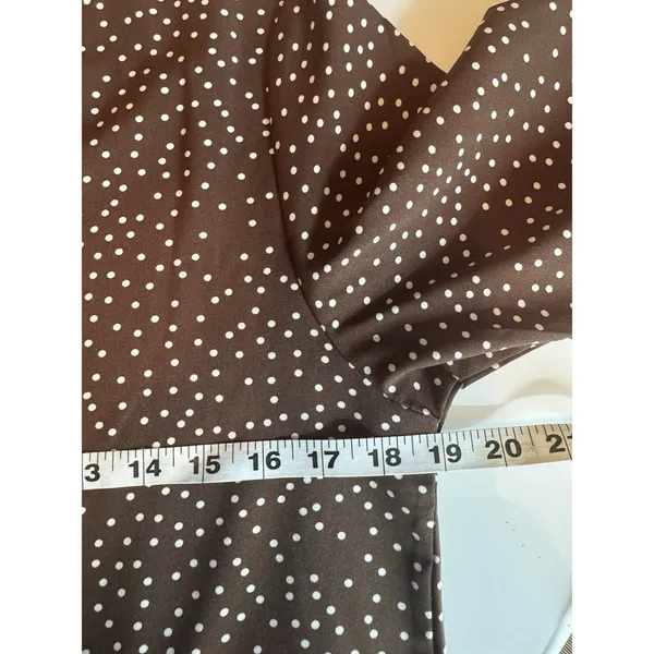 Baby Doll Polka Dot Tiered Midi Dress Brown Cream Balloon Sleeves Boho Western S - Image 9