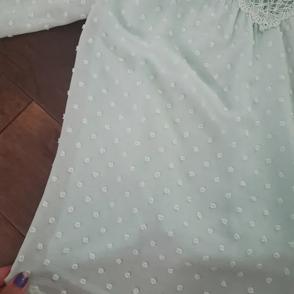 Polka Dots Lace Splicing Off Shoulders Top size Small new in Mint Green - Image 3