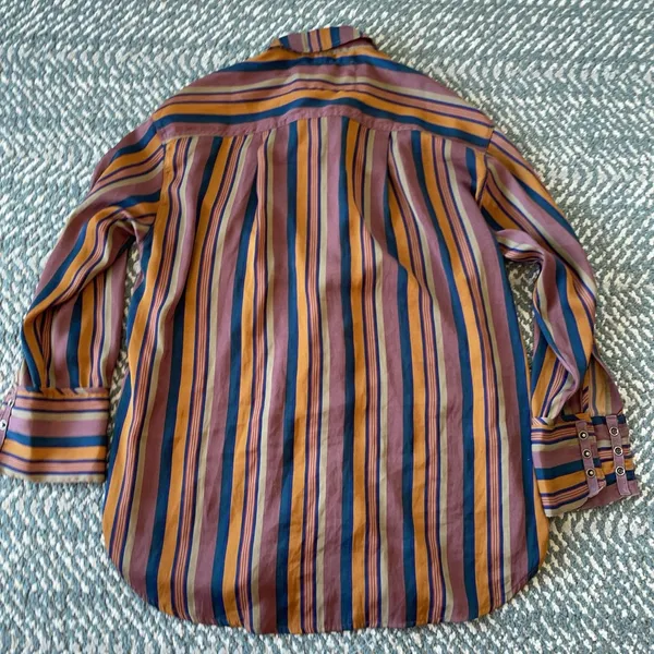 We The Free Tunic Shirt Womens XS Multicolor Striped Collared Snap Button Top - Image 8