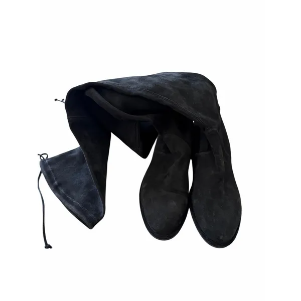 Stuart Weitzman Suede Over The Knee Boots Black Almond Toe Size 6.5 Pull On Styl - Image 5