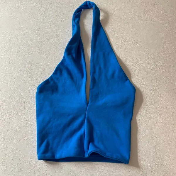 Zara Blue Halter Top Size Small Plunge Neck Y2K Going Out Top - Image 2