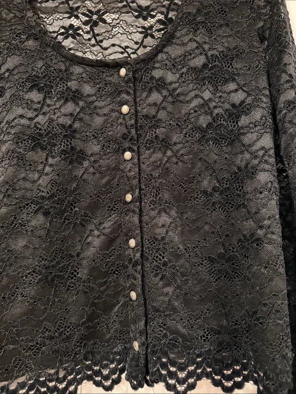 Idyllwind Russello Lace Long Bell Sleeve Top Black Lace Button-Front Shirt large - Image 2