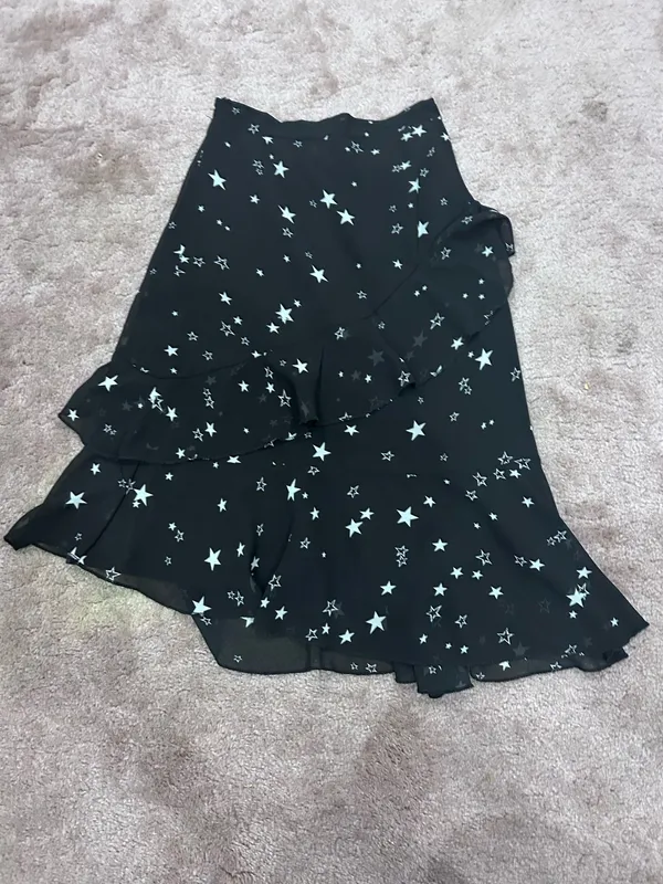Star Print Chiffon Midi Skirt Black Size XS - Image 2
