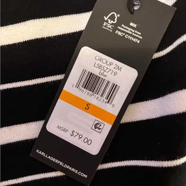 Karl Lagerfeld Black and White Striped Muscle Tee - Image 6