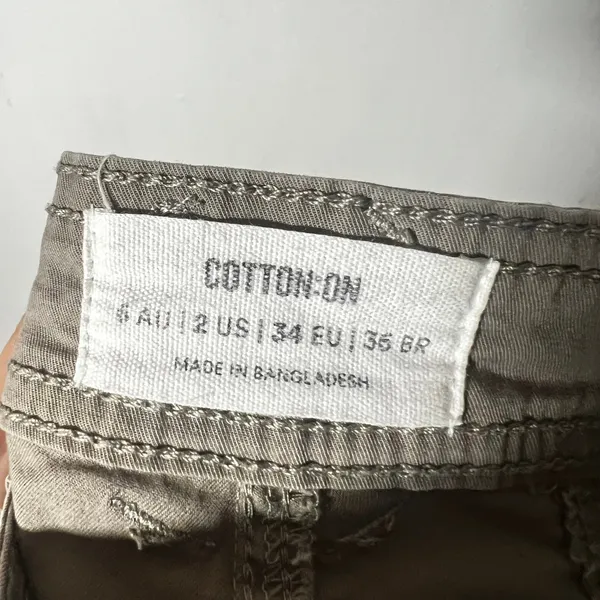 Cotton:On Cargo Pants Women's 2 Khaki Tan Low Rise Flare Y2K Utility - Image 3