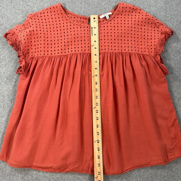Jodifl Eyelet Cutout Babydoll Blouse Women's Small Orange Short Sleeve Ruffle - Image 5
