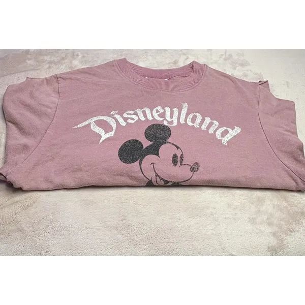 Disney Disneyland Mickey Mouse Sweatshirt Pink‎ Retro Style Striped Sleeves - Image 2