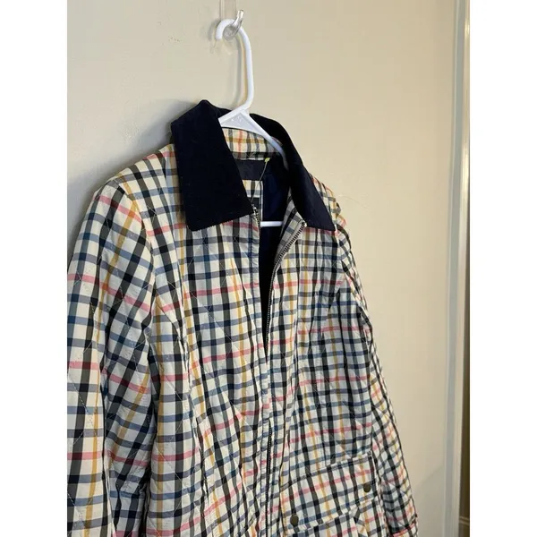 Talbots Quilted Blue‎ Pink Yellow Plaid Check Jacket Coat Zip Size XS Preppy - Image 4