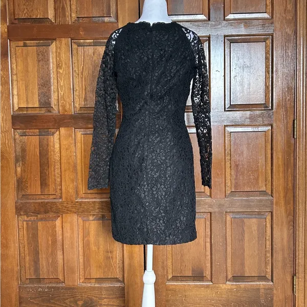 Vtg 90s Jennifer George By Night Black Lace Mini Dress Shere Sleeve‎ Goth Vamp 4 - Image 3
