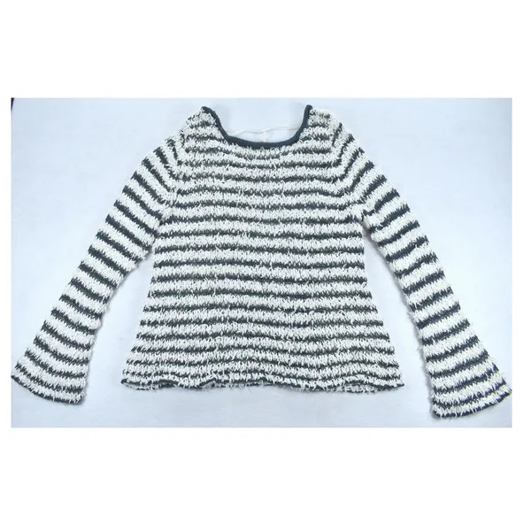 Free People Striped Eyelash Knit Sweater Navy Cream Scoop Neck Womens Medium - Image 4