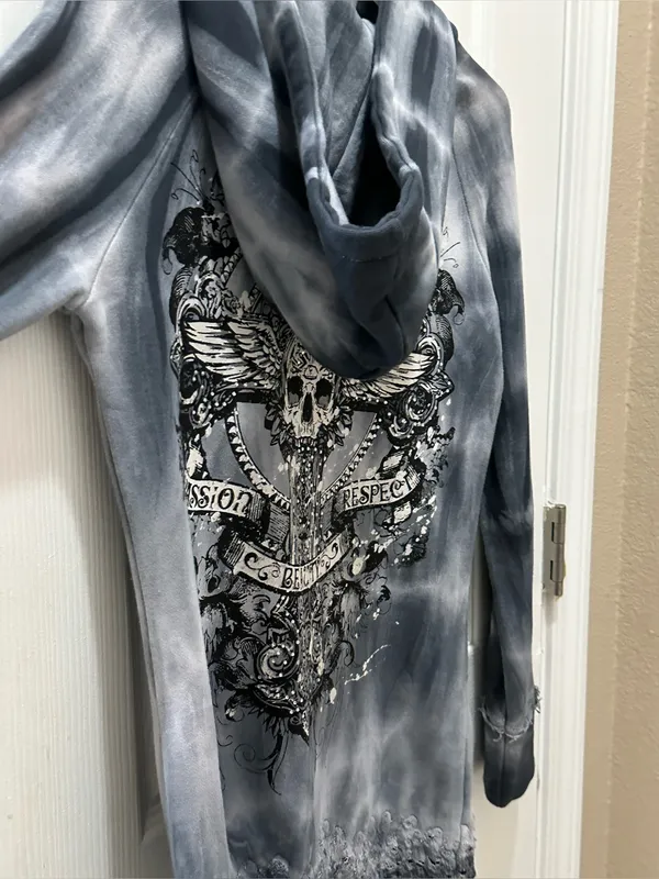 Crash & Burn Y2K graphic hoodie size XS tie dye goth grunge biker rocker - Image 10