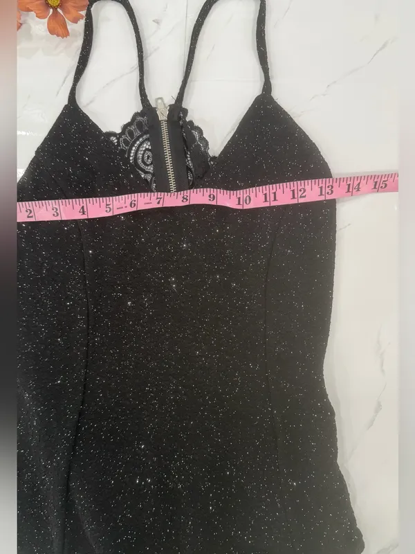 Rue21 Black Glitter Lace-Trim One-Piece Bodysuit - Image 5