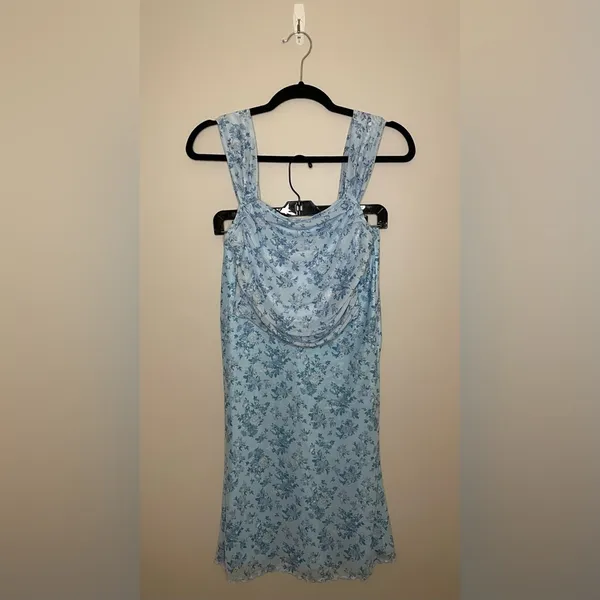 SHEIN Floral Print Lettuce Trim Mermaid Hem Skirt, Baby Blue, Size S, NWOT - Image 8