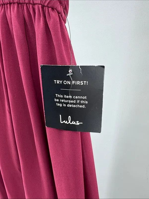 Lulus Lost in the Moment Burgundy Maxi Dress side slit S flutter sleeve bridesmaid - Image 12