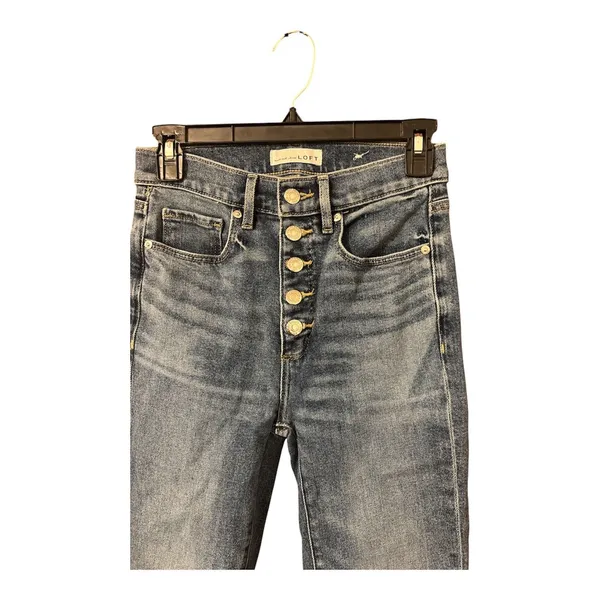 LOFT Jeans The Kick Crop Jeans Size 24/00 High Rise Cropped Flare Denim Raw Hem - Image 2