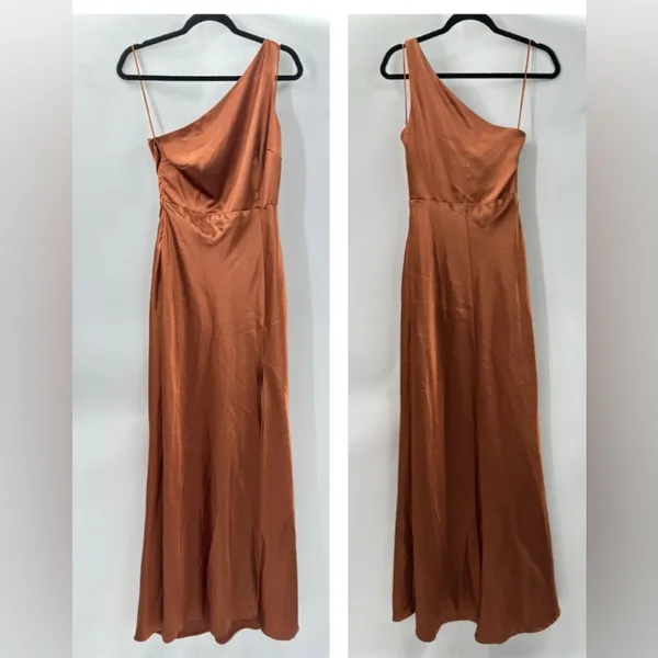 BIRDY GREY Kira copper satin 1 shoulder bridesmaid bridal maxi dress NWOT Medium - Image 14