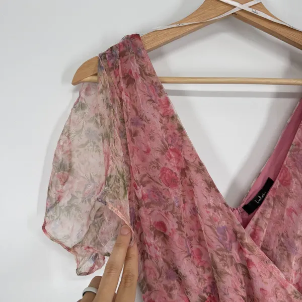Lulus Floral Flutter Sleeve Maxi Dress XS Dreamiest Desires Garden Party Pink - Image 4