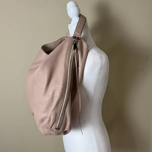 REBECCA MINKOFF Leather Hobo Slouch Neutral Blush Beige Large Bag Purse - Image 4