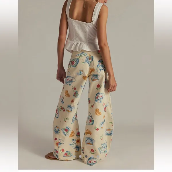 We The Free Eden Printed High Flare Jeans playful brunch teapot rare casual nwt - Image 3