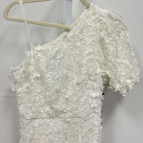 Adrianna Papell One Shoulder 3D Floral Applique Mini Dress White Bridal Wedding - Image 5