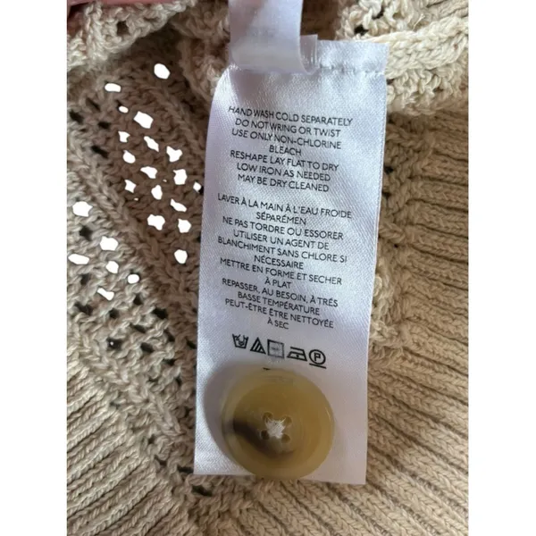 Anthropologie Pointelle Knit Cardigan Sweater Cream Cotton Open Knit Womens XS - Image 10