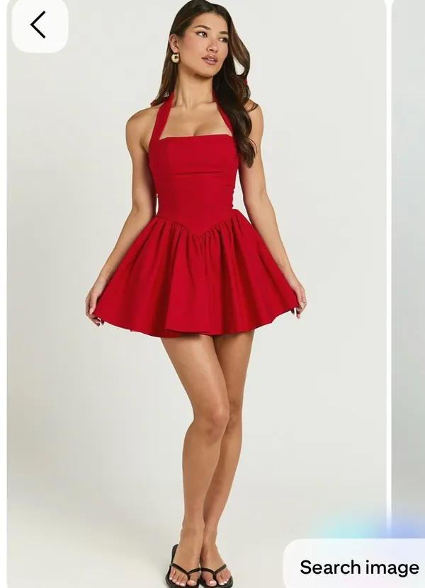 NWT Showpo Helda Mini Dress - Halter Tie Neck Corset Panel Dress in Red - Image 2