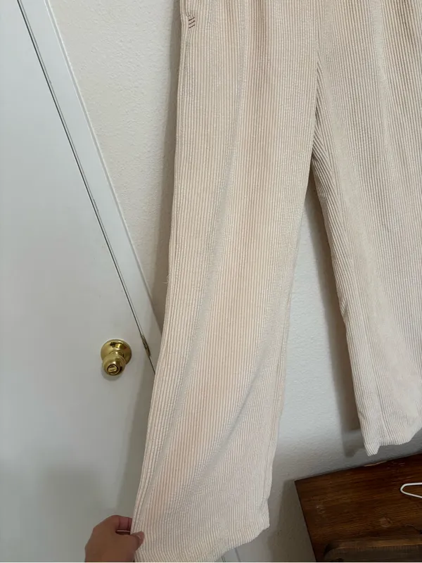BDG Cream Ribbed Wide-Leg Knit Pants - Image 3