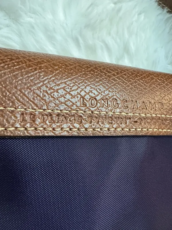 Longchamp Purple Le Pliage Tote with Brown Leather Trim - Image 8