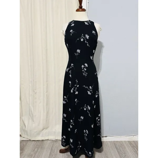 Vintage Jones New York Dress Womens 10 Black Chiffon Floral Maxi Y2K Fairy‎ Goth - Image 2