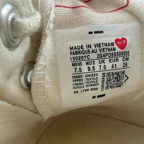 Comme des Garçons‎ PLAY x Converse Chuck 70 Low Cream Heart Sneakers Womens 7.5 - Image 7