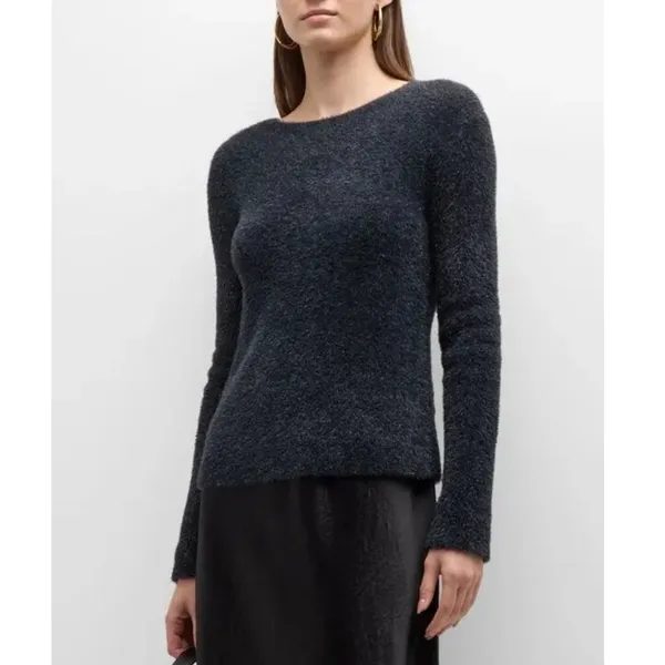 Vince Women’s Metallic Lurex Soft Eyelash Pullover Obsidian Black Sweater MEDIUM - Image 3