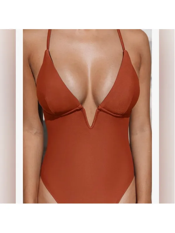 NEW CUPSHE Swimsuit One Piece Bathing Suit Deep V Crisscross Back Adjustable S - Image 6