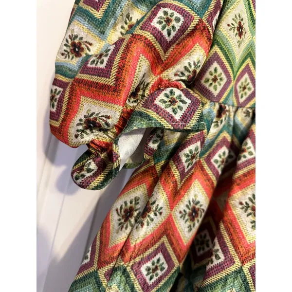 Autumn Adeigbo Mini Dress Babydoll Green Orange Puff Sleeve Size 2 Eclectic Luxe - Image 4