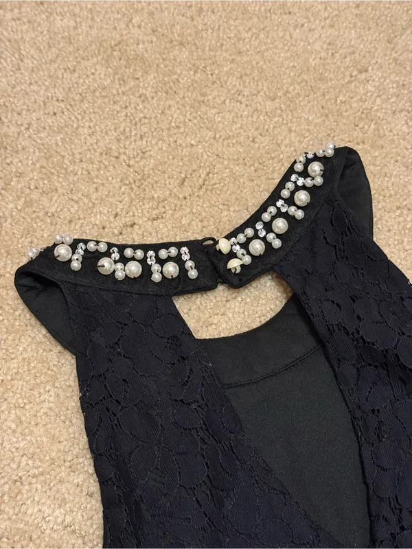 Altar'd State Black Lace Mini Dress with Beaded Collar - Image 6