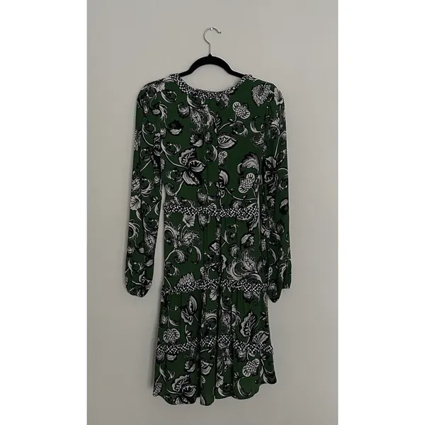 Anthropologie Robin Boho Tiered Ruffled V-Neck Dress Green Motif Size Small - Image 6